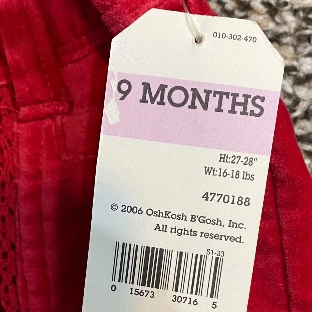 🆕 2006 OshKosh B'gosh Vivid Red Velvet Pants